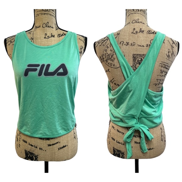 FILA FIT AND FABULOUS Trainer Crop Top Green Criss Cross with Tie in back XL NWT - Picture 1 of 16